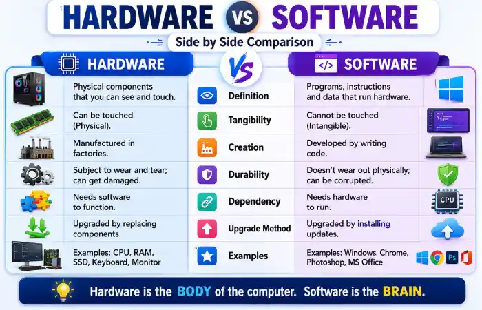 difference between hardware and software what is